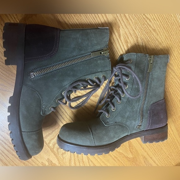 UGG Olive Green Brown Colorblock Suede Kilmer Combat Boots Size 8.5 - Picture 2 of 7